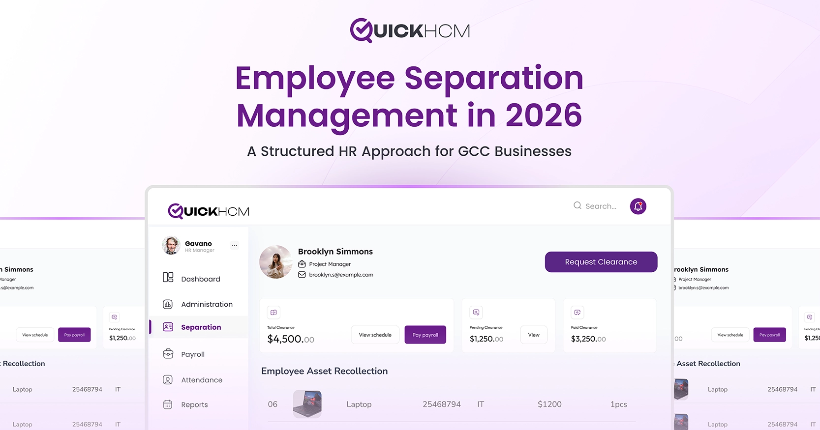 QuickHCM modular platform allows to manage Employee Separation and Employee Experience with integrated HCM Software approach for GCC Market
